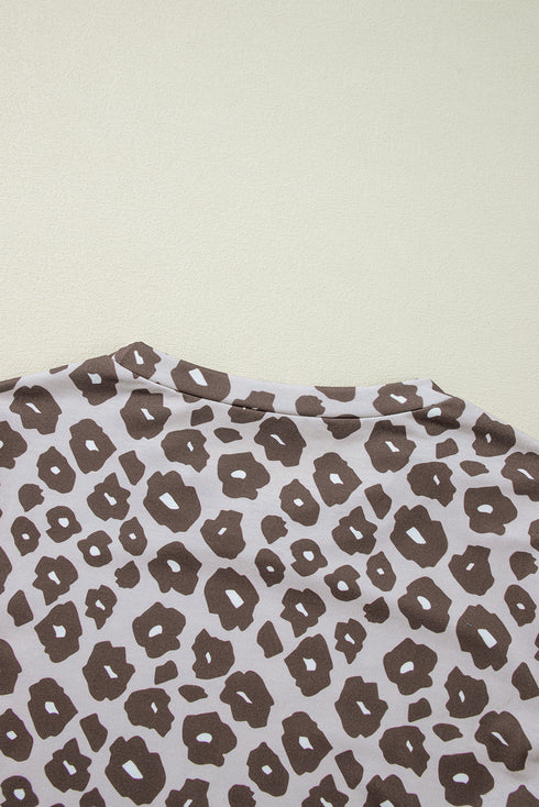 Mixed Print Leopard Pattern Crew Neck Top