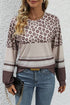 Mixed Print Leopard Pattern Crew Neck Top