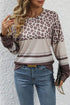 Mixed Print Leopard Pattern Crew Neck Top
