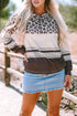 Mixed Print Leopard Pattern Crew Neck Top