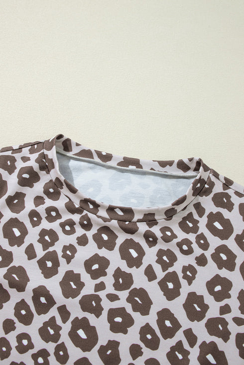 Mixed Print Leopard Pattern Crew Neck Top