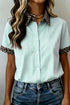 Mixed Print Leopard Stripe Contrast Collar Western Shirt