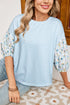 Mixed Print Patchwork Drop Shoulder V Neck Blouse