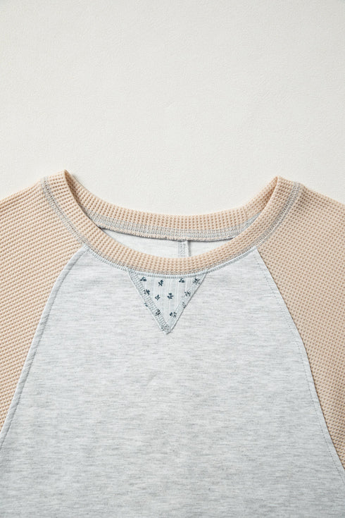 Mixed Print Patchwork Exposed Seam Raglan Pullover Top