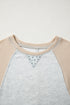 Mixed Print Patchwork Exposed Seam Raglan Pullover Top