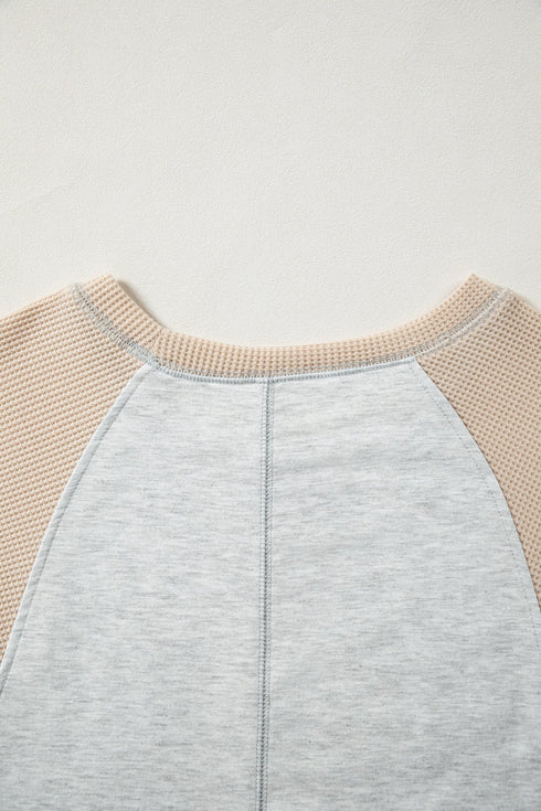 Mixed Print Patchwork Exposed Seam Raglan Pullover Top