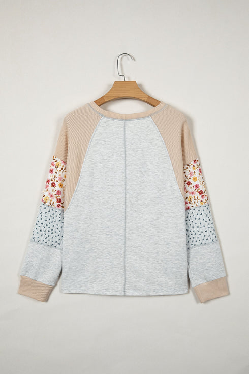 Mixed Print Patchwork Exposed Seam Raglan Pullover Top
