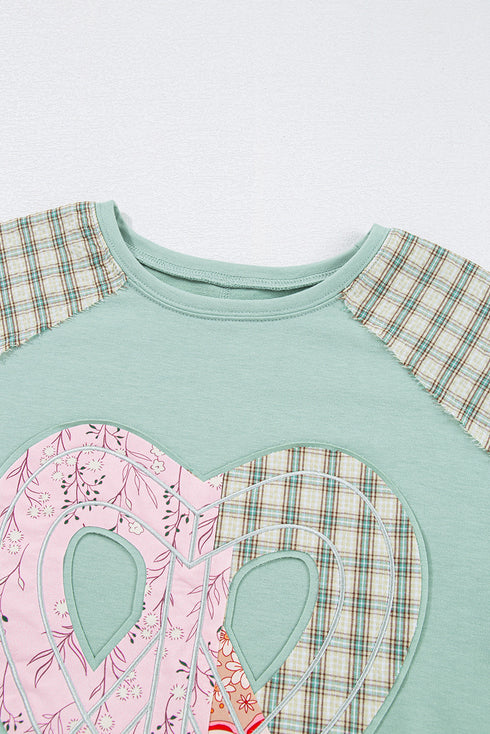 Mixed Print Patchwork Heart Graphic Long Sleeve Top
