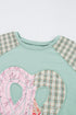 Mixed Print Patchwork Heart Graphic Long Sleeve Top