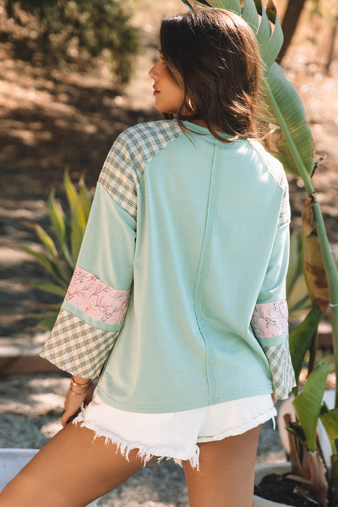 Mixed Print Patchwork Heart Graphic Long Sleeve Top