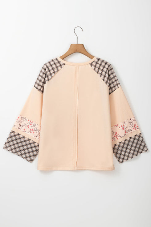 Mixed Print Patchwork Heart Graphic Long Sleeve Top