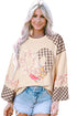 Mixed Print Patchwork Heart Graphic Long Sleeve Top