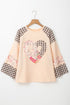 Mixed Print Patchwork Heart Graphic Long Sleeve Top