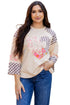 Mixed Print Patchwork Heart Graphic Long Sleeve Top