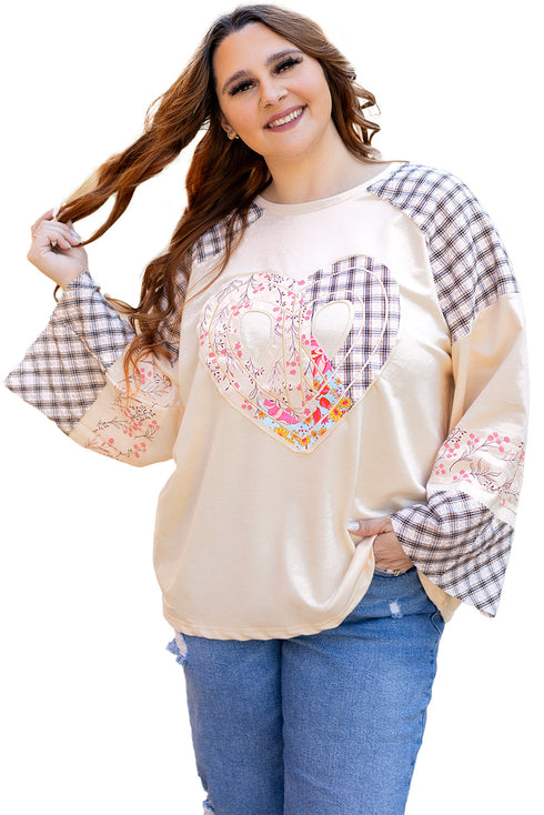 Mixed Print Patchwork Heart Graphic Long Sleeve Top
