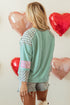 Mixed Print Patchwork Heart Graphic Long Sleeve Top