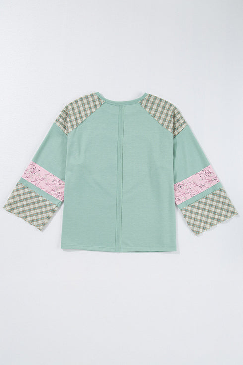 Mixed Print Patchwork Heart Graphic Long Sleeve Top