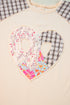 Mixed Print Patchwork Heart Graphic Long Sleeve Top
