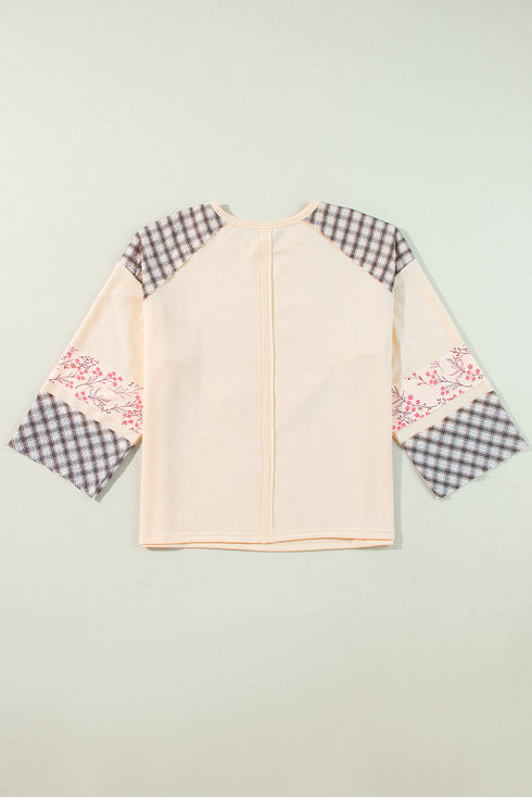 Mixed Print Patchwork Heart Graphic Long Sleeve Top