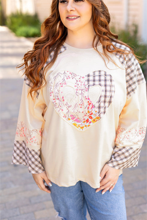 Mixed Print Patchwork Heart Graphic Long Sleeve Top