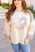 Mixed Print Patchwork Heart Graphic Long Sleeve Top