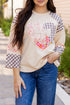 Mixed Print Patchwork Heart Graphic Long Sleeve Top