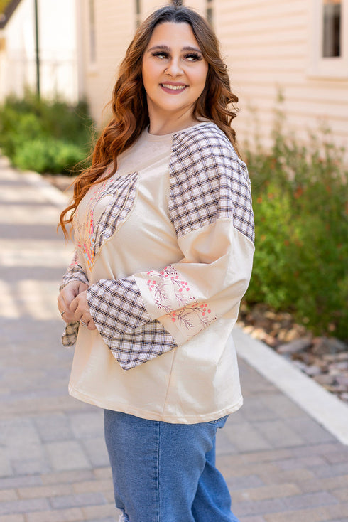 Mixed Print Patchwork Heart Graphic Long Sleeve Top