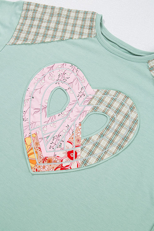 Mixed Print Patchwork Heart Graphic Long Sleeve Top