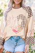 Mixed Print Patchwork Heart Graphic Long Sleeve Top