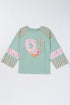 Mixed Print Patchwork Heart Graphic Long Sleeve Top