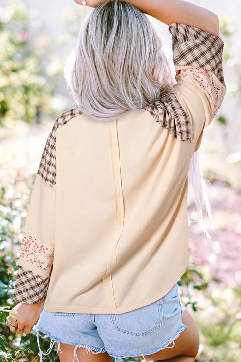 Mixed Print Patchwork Heart Graphic Long Sleeve Top