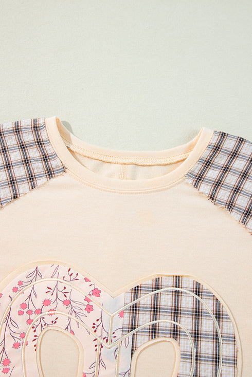 Mixed Print Patchwork Heart Graphic Long Sleeve Top