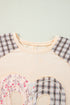 Mixed Print Patchwork Heart Graphic Long Sleeve Top