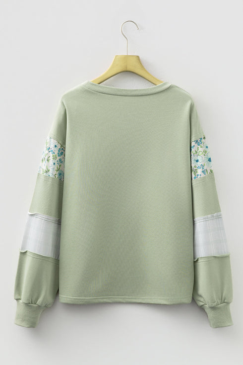 Mixed Print Patchwork Raw Edge Relaxed French Terry Top