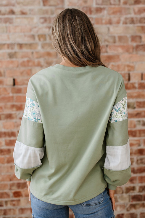 Mixed Print Patchwork Raw Edge Relaxed French Terry Top
