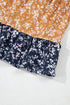 Mixed Print Patchwork Ruffled Hem Round Neck Blouse