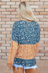 Mixed Print Patchwork Ruffled Hem Round Neck Blouse