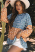 Mixed Print Patchwork Ruffled Hem Round Neck Blouse