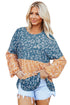 Mixed Print Patchwork Ruffled Hem Round Neck Blouse