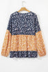 Mixed Print Patchwork Ruffled Hem Round Neck Blouse
