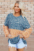 Mixed Print Patchwork Ruffled Hem Round Neck Blouse