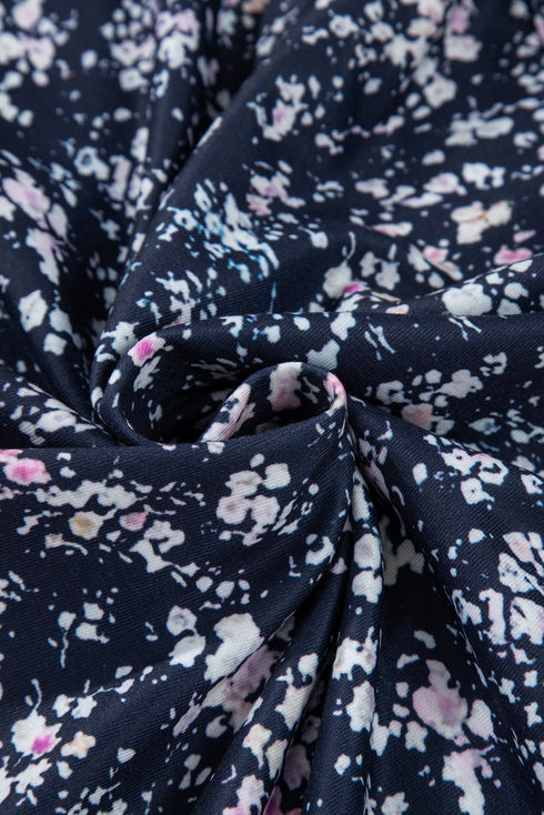 Mixed Print Patchwork Ruffled Hem Round Neck Blouse