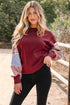 Mixed Print Patchwork Sleeve Relaxed Fit Pullover Sweatshirt