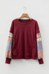 Mixed Print Patchwork Sleeve Relaxed Fit Pullover Sweatshirt