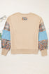 Mixed Print Patchwork Sleeve Relaxed Fit Pullover Sweatshirt