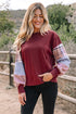Mixed Print Patchwork Sleeve Relaxed Fit Pullover Sweatshirt