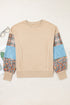 Mixed Print Patchwork Sleeve Relaxed Fit Pullover Sweatshirt