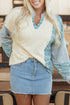 Mixed Print Patchwork Split Neck Long Sleeve Top