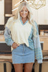Mixed Print Patchwork Split Neck Long Sleeve Top