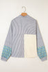 Mixed Print Patchwork Split Neck Long Sleeve Top